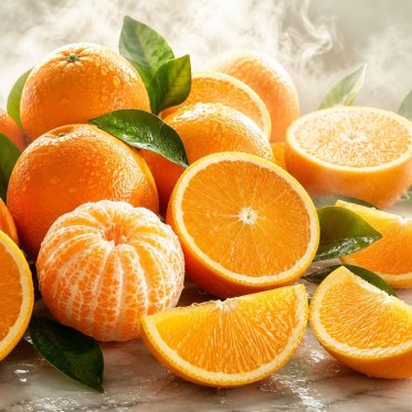 Appelsiner med aroma damp i baggrunden