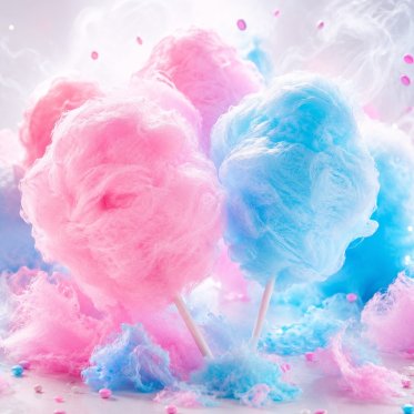 Candy floss med aroma damp i baggrunden