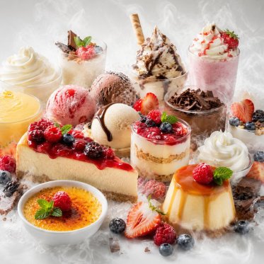 Desserter med aroma damp i baggrunden