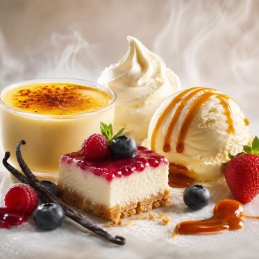 Desserter med aroma damp i baggrunden