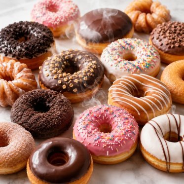 Donuts med aroma damp i bggrunden
