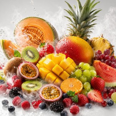 B�r og frugter med aroma damp i baggrunden