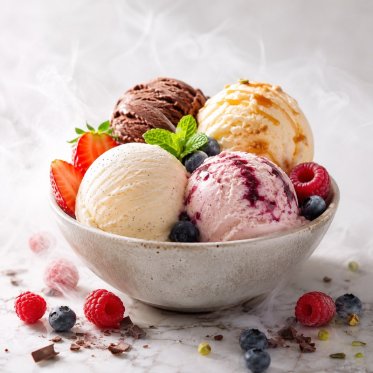 Is-desserter med aroma damp i baggrunden