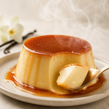 Pudding med aroma damp i baggrunden