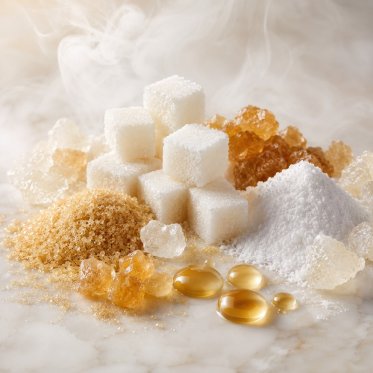 Sukker og s�demidler med aroma damp i baggrunden
