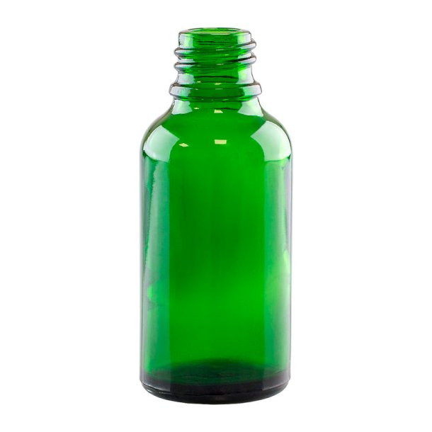 Klar grn glasflaske 30ml, DIN18