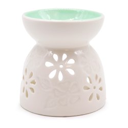 Aromalampe med blomsterdekoration og turkis sk�l