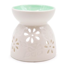 Aromalampe med blomsterdekoration og turkis sk�l