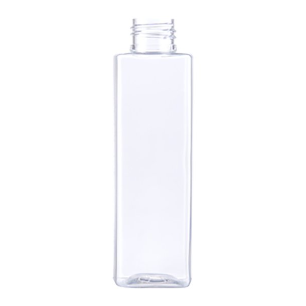 Krystalklar plastflaske, 100ml, kvadratisk model, 20/410