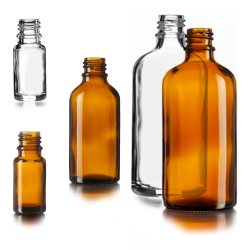 Glas-flaske, DIN18, flere st�rrelser og farver: