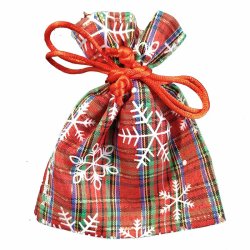 Stofpose med snoreluk, julemotiv, 12,5 x 10 cm