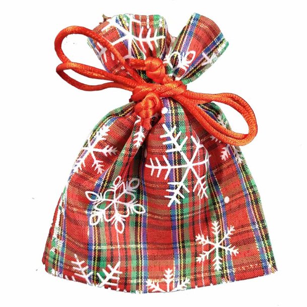 Stofpose med snoreluk, julemotiv, 12,5 x 10 cm