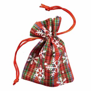 Stofpose med snoreluk, julemotiv, 12,5 x 10 cm