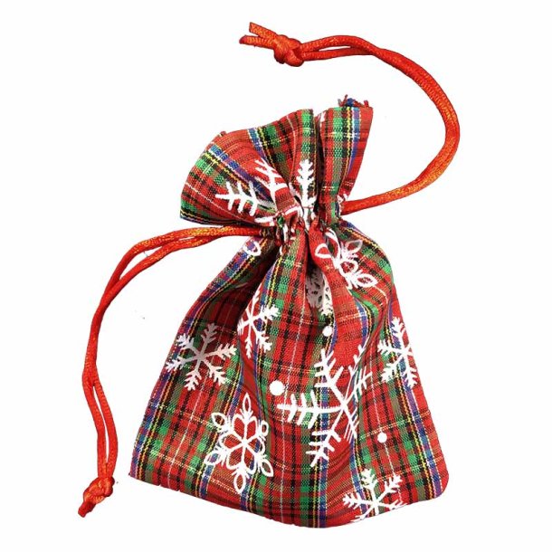 Stofpose med snoreluk, julemotiv, 12,5 x 10 cm