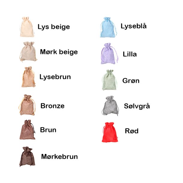 Sm� s�de poser af jute, ca. 14 x 9,5 cm