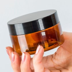 Brun krukke i PET-plast, forskellige strrelser og lgtyper: