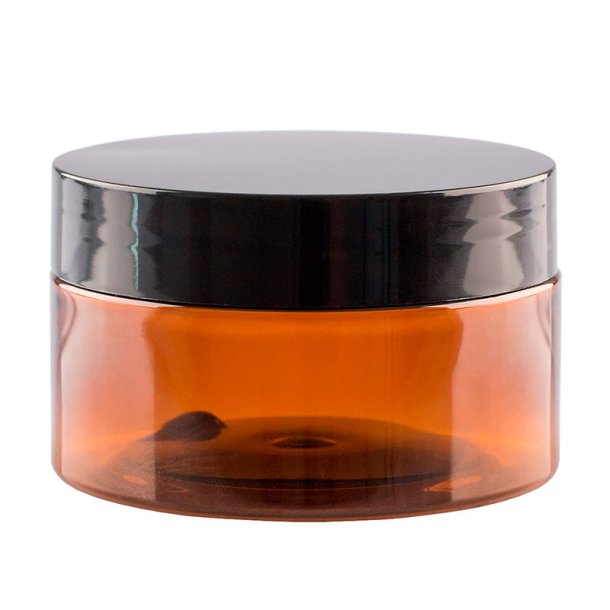 Brun krukke i PET-plast, forskellige strrelser og lgtyper: