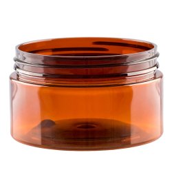 Brun krukke i PET-plast, forskellige st�rrelser og l�gtyper: