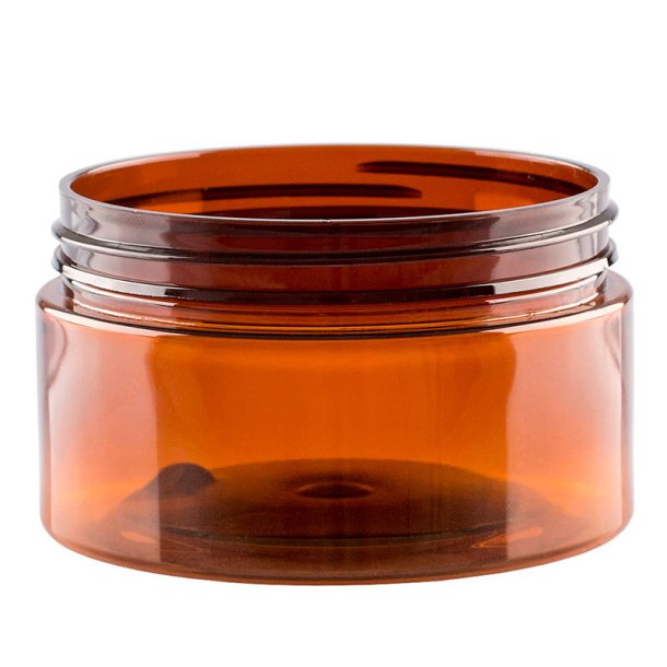 Brun krukke i PET-plast, forskellige st�rrelser og l�gtyper: