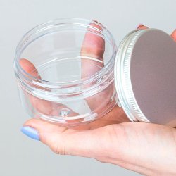 Klar krukke i PET-plast, forskellige st�rrelser og l�gtyper