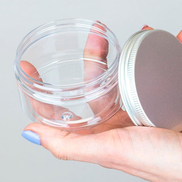 Klar krukke i PET-plast, forskellige st�rrelser og l�gtyper