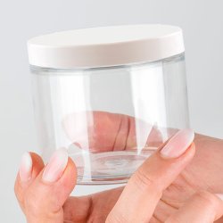 Klar krukke i PET-plast, forskellige strrelser og lgtyper