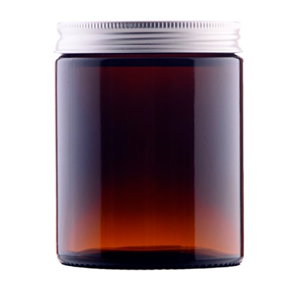 Glas-krukke, brun, flere strrelser og lgtyper: 180 ml Natur-aluminium