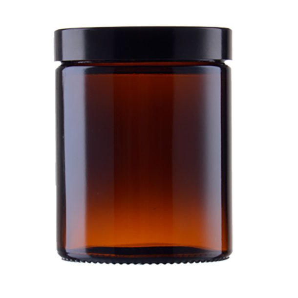 Glas-krukke, brun, flere strrelser og lgtyper: 180 ml Sort urea-plast