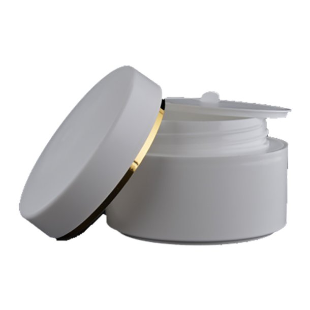 Dobbeltv�gget plast-krukke, 50 ml, med dekorations-stribe