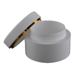 Dobbeltvgget plast-krukke, 50 ml, med dekorations-stribe