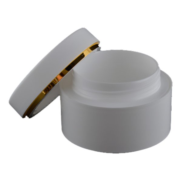 Dobbeltv�gget plast-krukke, 50 ml, med dekorations-stribe