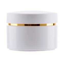 Dobbeltvgget plast-krukke, 50 ml, med dekorations-stribe