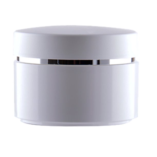 Dobbeltv�gget plast-krukke, 50 ml, med dekorations-stribe