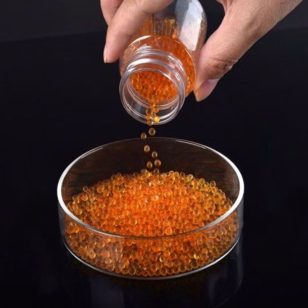 Silica gel med farve-indikator, orange kugler, 3-5 mm, l�s v�gt