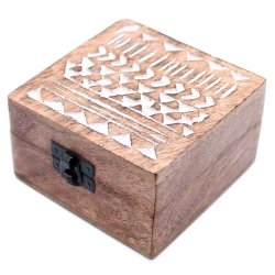 H�ndlavet �ske af mango-tr�, azteker-design, 10,5x10,5x6cm