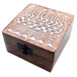 Hndlavet ske af mango-tr, azteker-design, 10,5x10,5x6cm