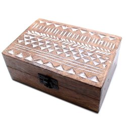 Hndlavet ske af mango-tr, azteker-design, 15x10x6cm