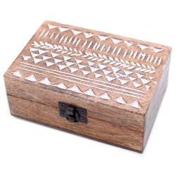 H�ndlavet �ske af mango-tr�, azteker-design, 15x10x6cm