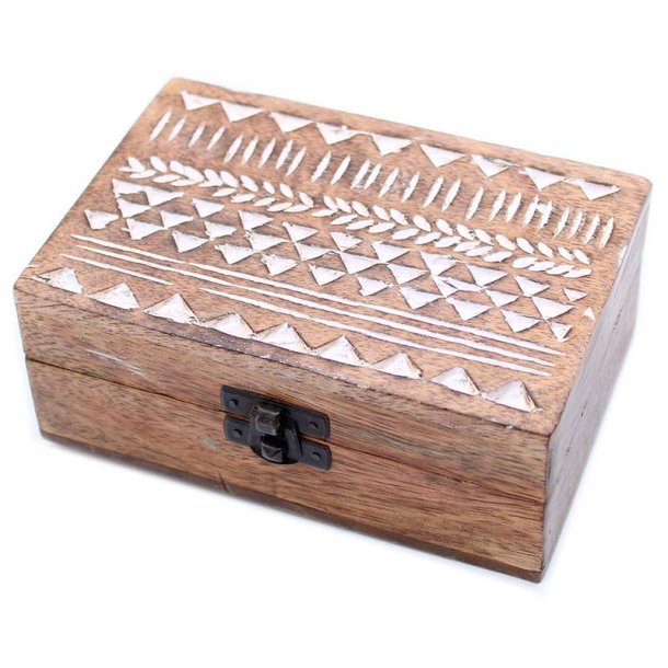 H�ndlavet �ske af mango-tr�, azteker-design, 15x10x6cm